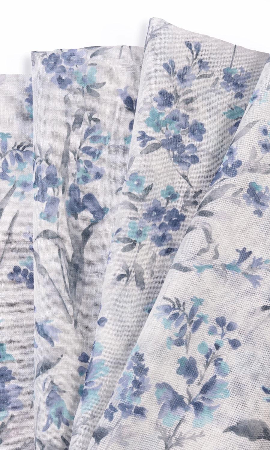 Sheer Floral Print Fabric Material By the Yard (Blue/ Grey)