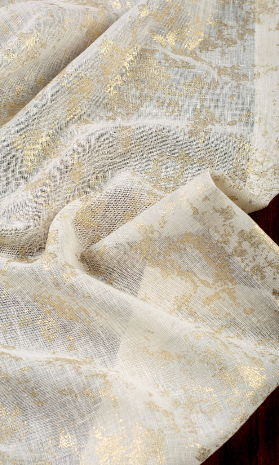Metallic Print Semi-Sheer Window Treatments Fabric By the Yard (White/ Golden)