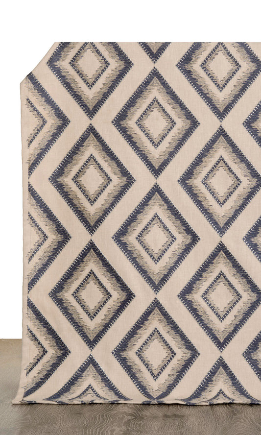 Embroidered Home Décor Fabric By the Yard (Oyster Beige/ Navy Blue)