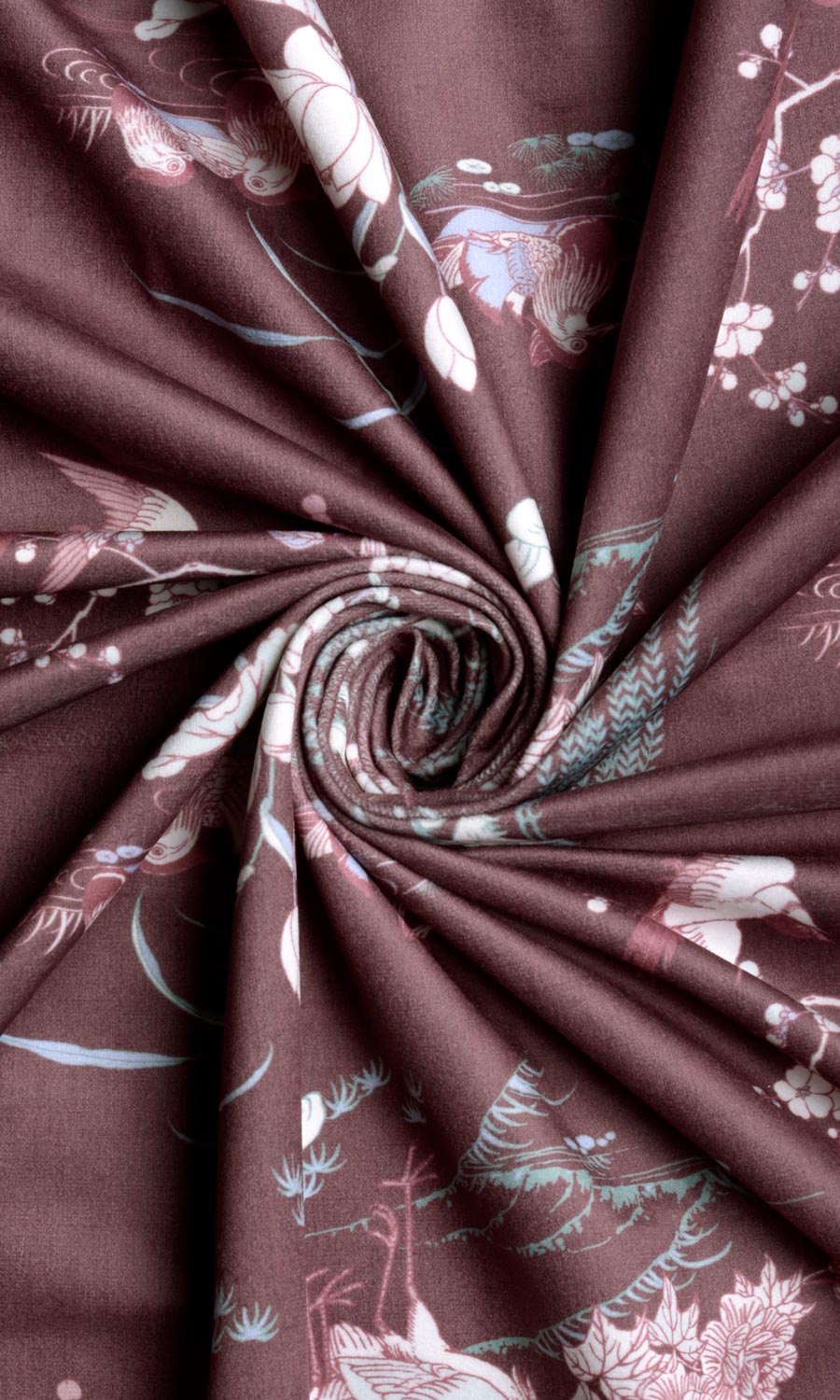 Chinoiserie Toile Velvet Fabric Sample for Curtains & Drapes (Burgundy Red)