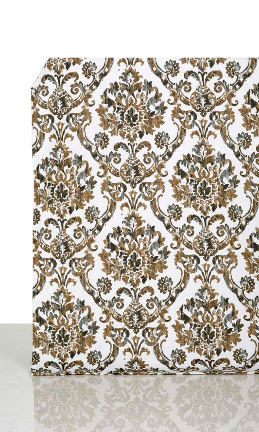 Damask Print Home Décor Fabric By the Yard (Brown/ Grey)