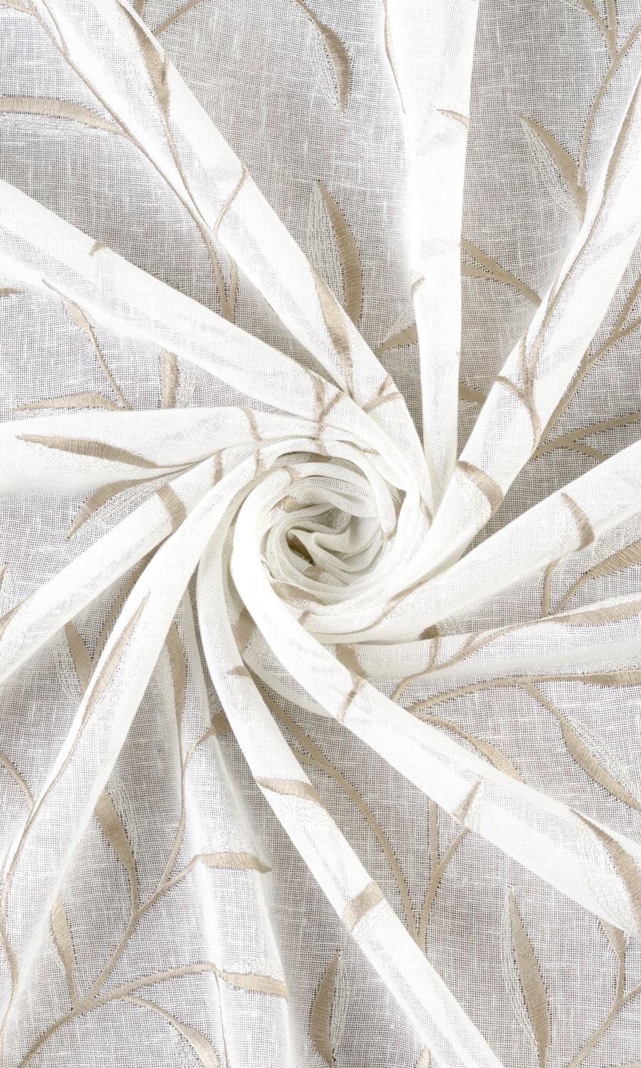 Sheer Floral Embroidered Home Textile Fabric Material By the Yard (White/ Brown)