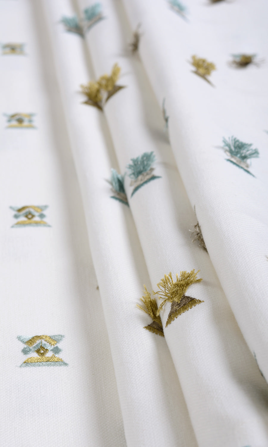 Embroidered Fabric By the Yard for Curtains & Drapes (Green/ Blue/ White)