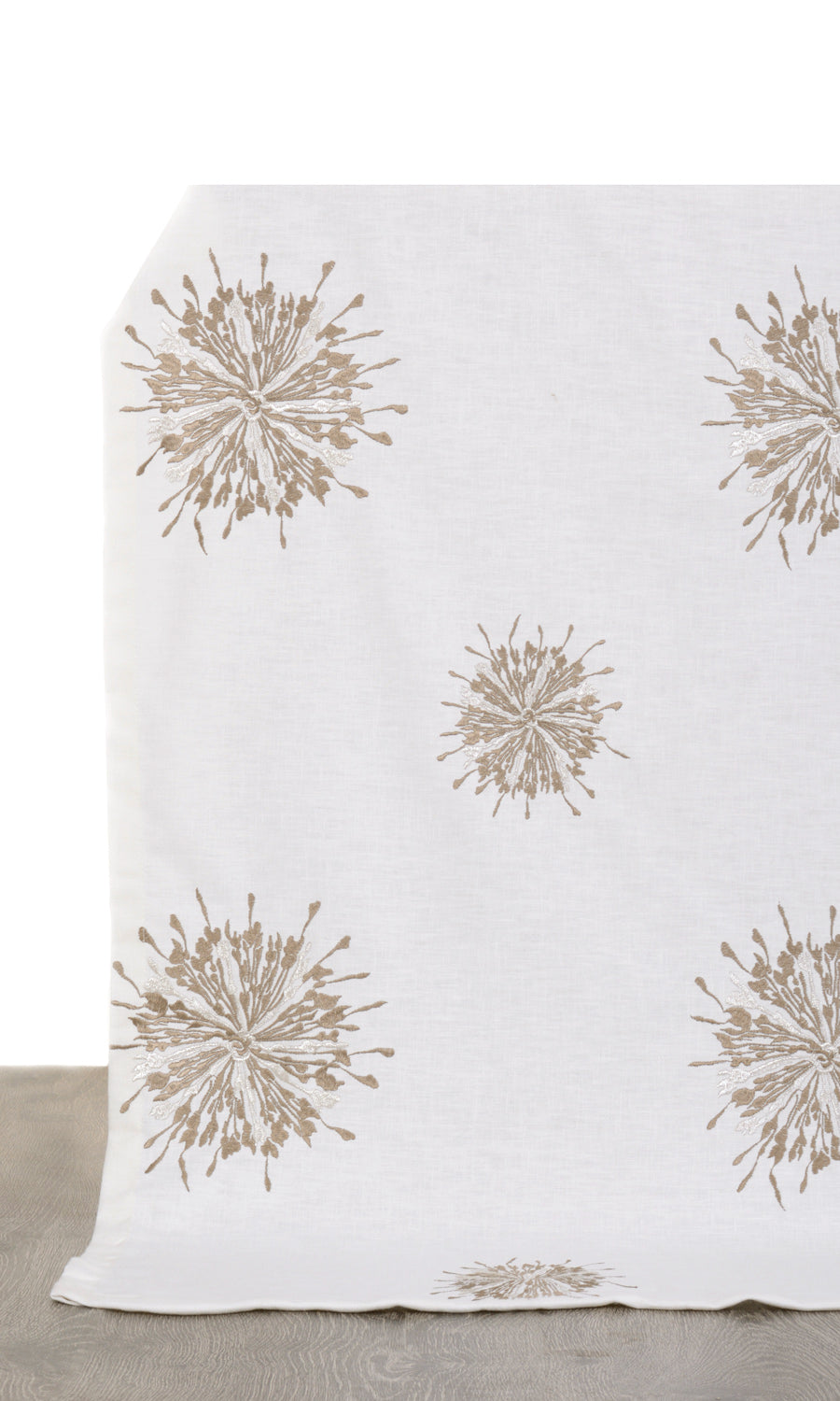 Sunburst Embroidered Home Décor Fabric By the Yard (White/ Coffee Brown)