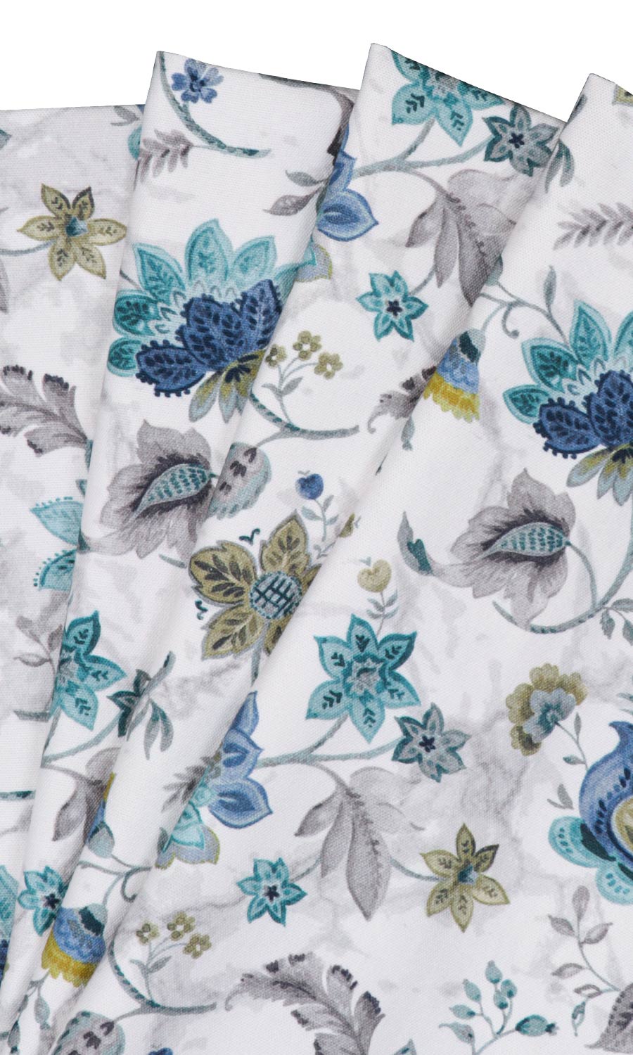 Floral Cotton Fabric Material By the Yard (Grey/ Blue)