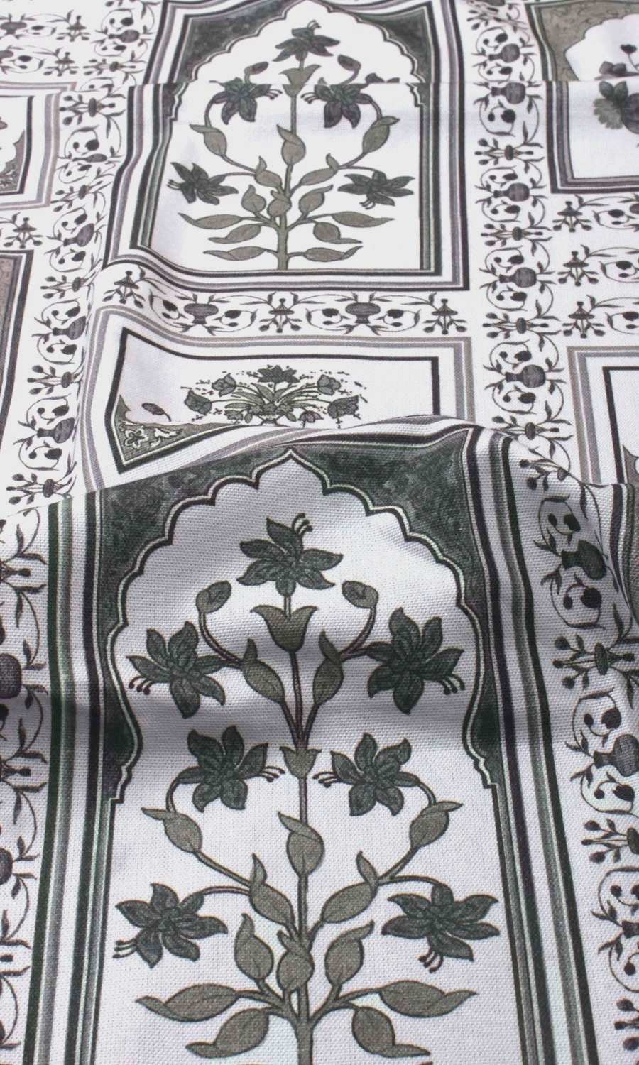 Floral Cotton Fabric By the Yard for Curtains & Drapes (White/ Grey)