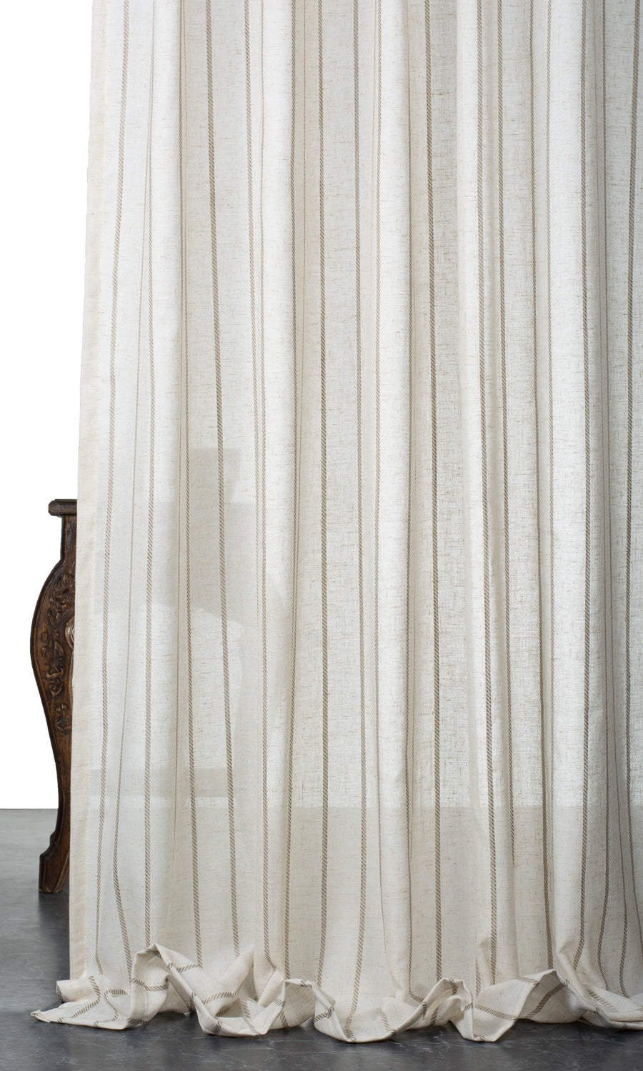 Striped Sheer Window Treatments Fabric By the Yard (Cream/ Brown)