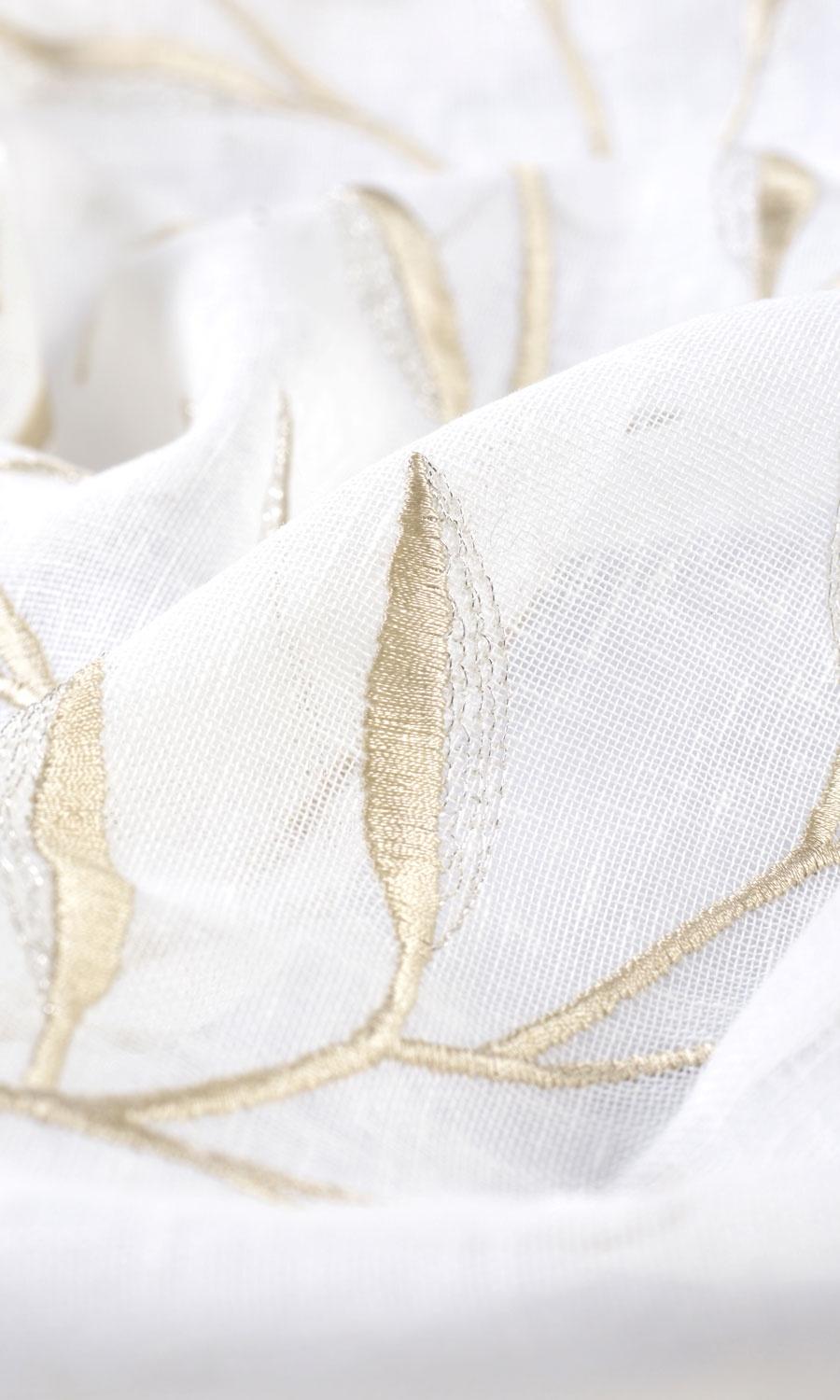 Sheer Floral Embroidered Fabric By the Yard for Curtains & Drapes (White/ Beige)