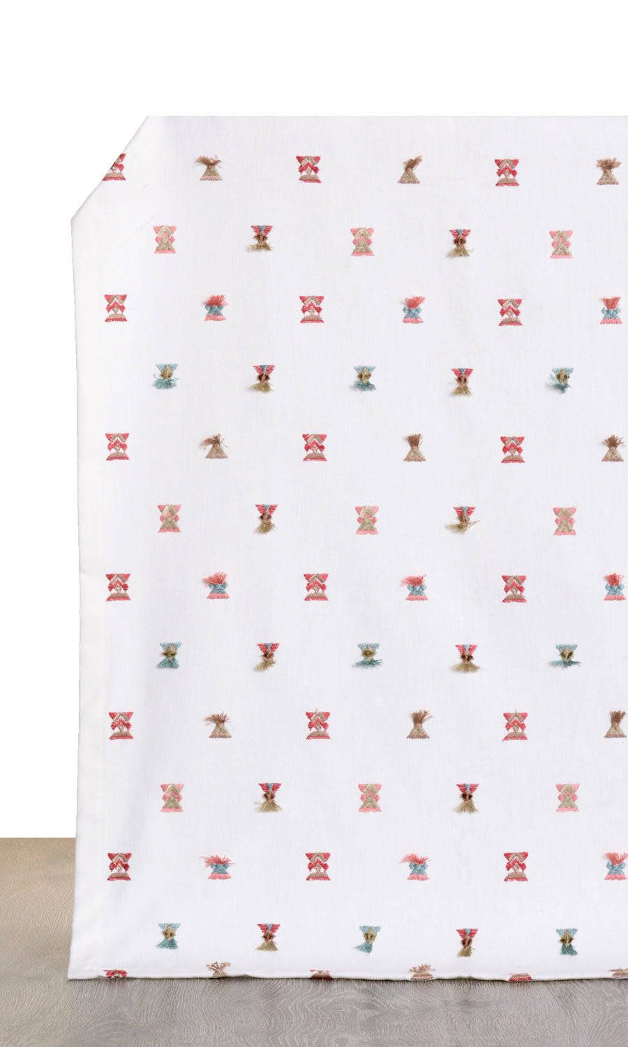 Embroidered Fabric By the Yard for Curtains & Drapes (Red/ Pink/ Blue/ White)