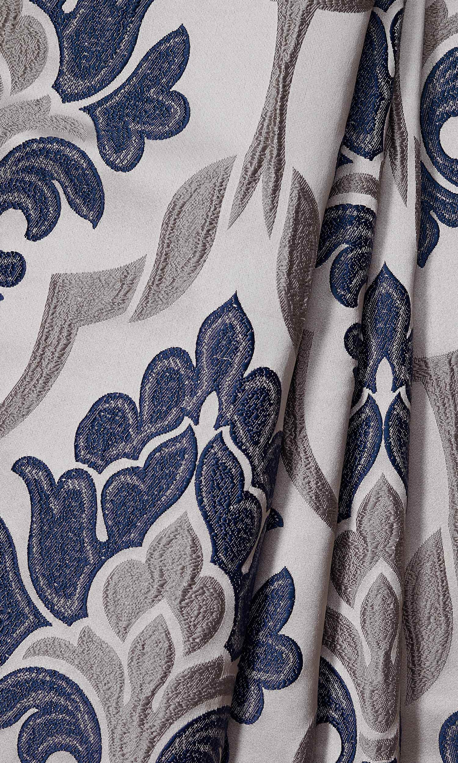 Damask Window Treatments Fabric Sample (Navy Blue/ Grey)