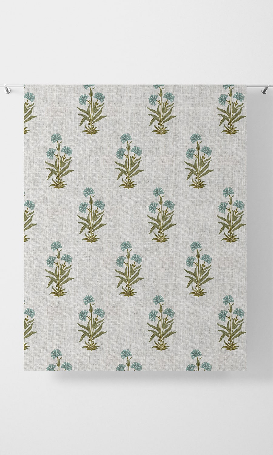 Modern Floral Home Décor Fabric By the Yard (Green/ Blue/ White)