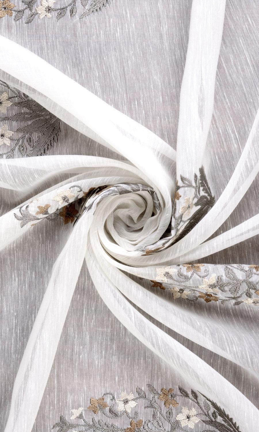 Floral Sheer Home Textile Fabric Material Sample (White/ Grey/ Brown)