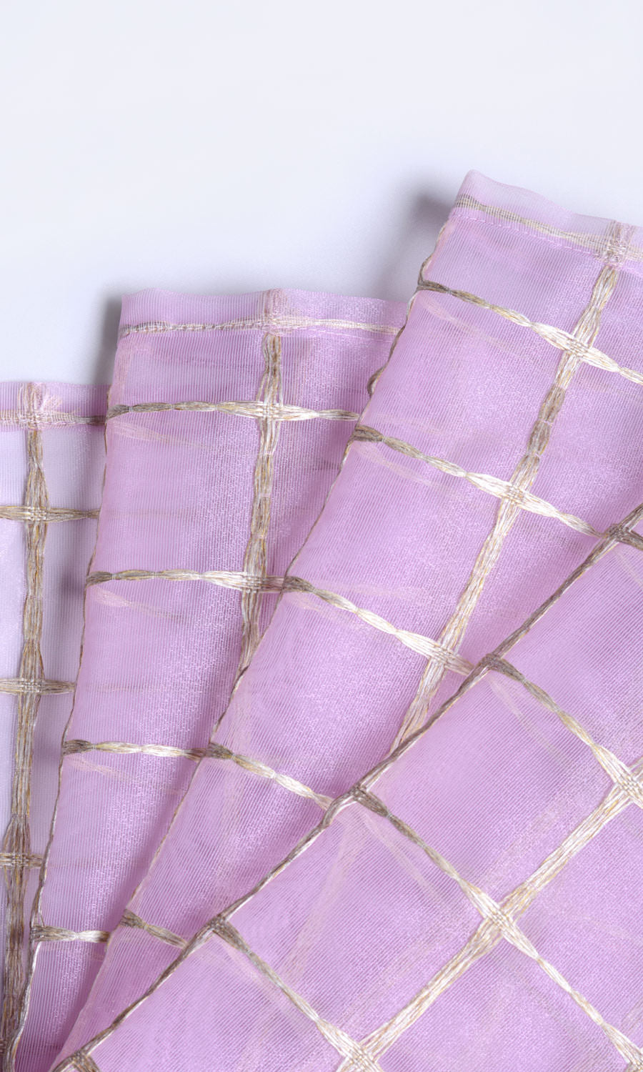Embroidered Sheer Window Treatments Fabric By the Metre (Pink/ Gold)
