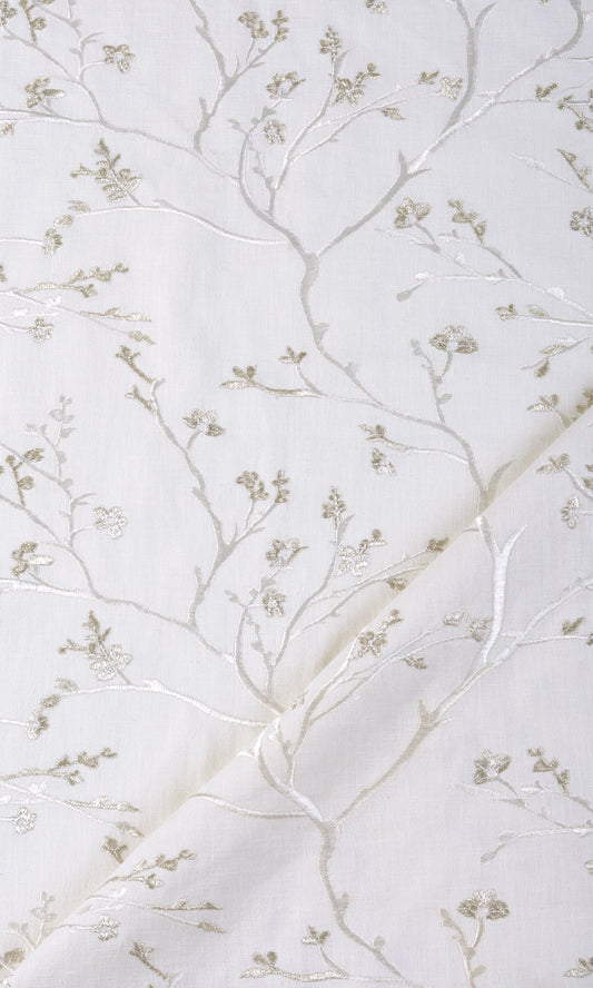 Floral Vine Patterned Home Décor Fabric By the Yard (Pure White/ Gray)