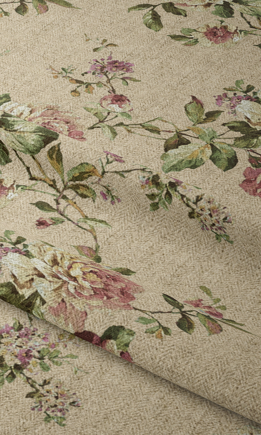Floral Fabric Material By the Yard (Ochre/ Green/ Red)
