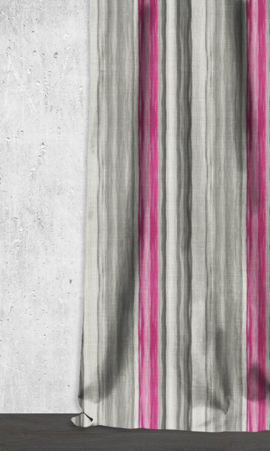 Watercolor Effect Striped Window Treatments Fabric By the Metre (Grey/ Pink)