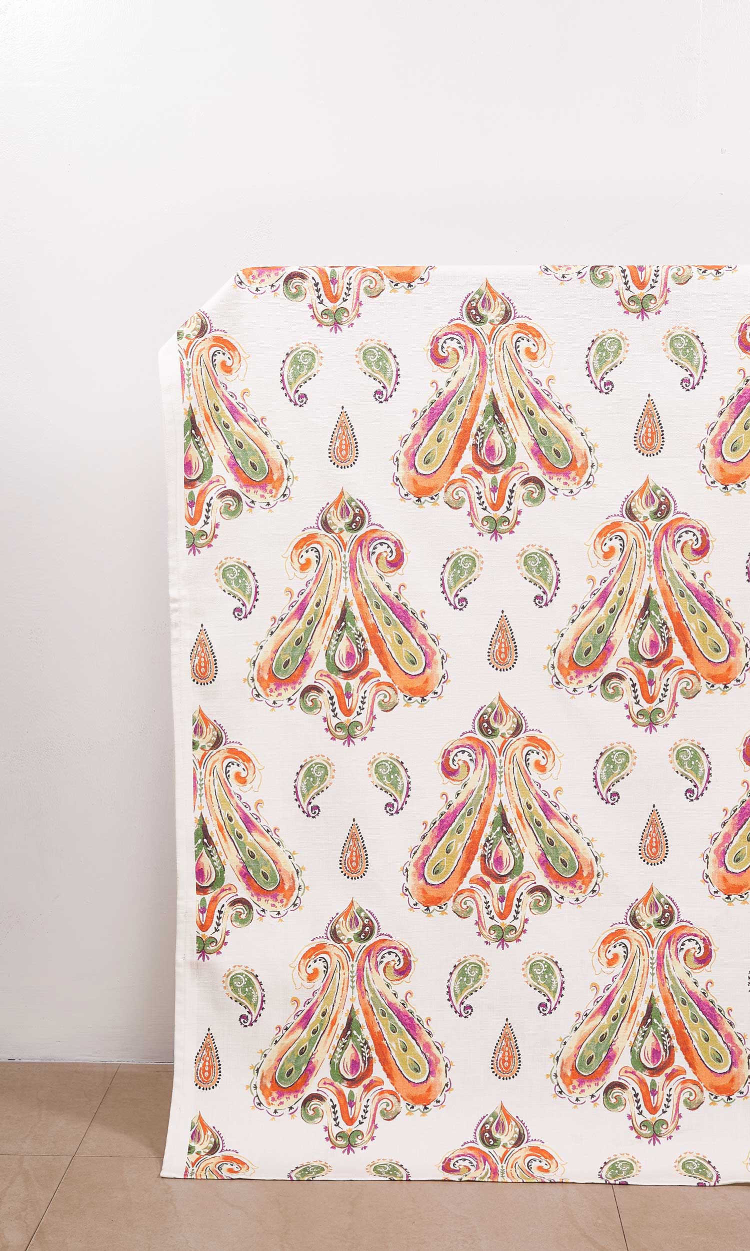 Paisley Print Window Treatments Fabric By the Yard (Green/ Orange)