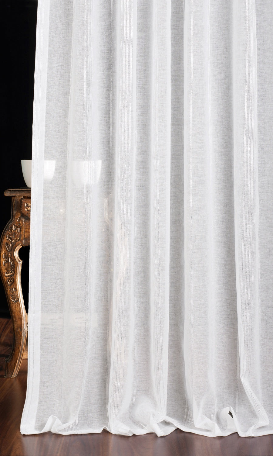 Striped Sheer Window Treatments Fabric By the Yard (White)