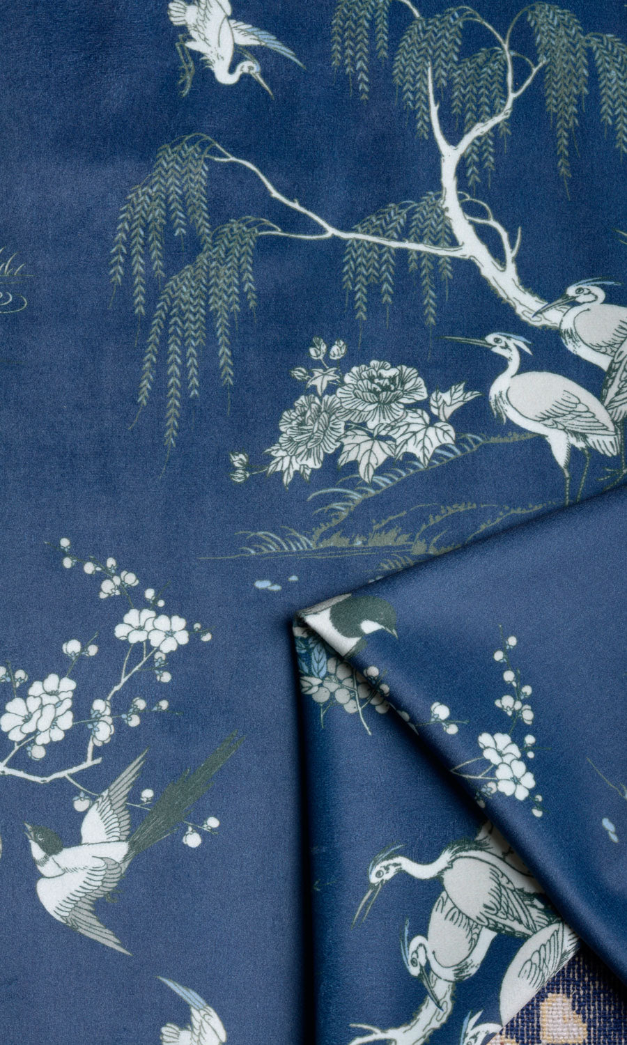 Chinoiserie Toile Velvet Fabric Material By the Yard (Navy Blue)