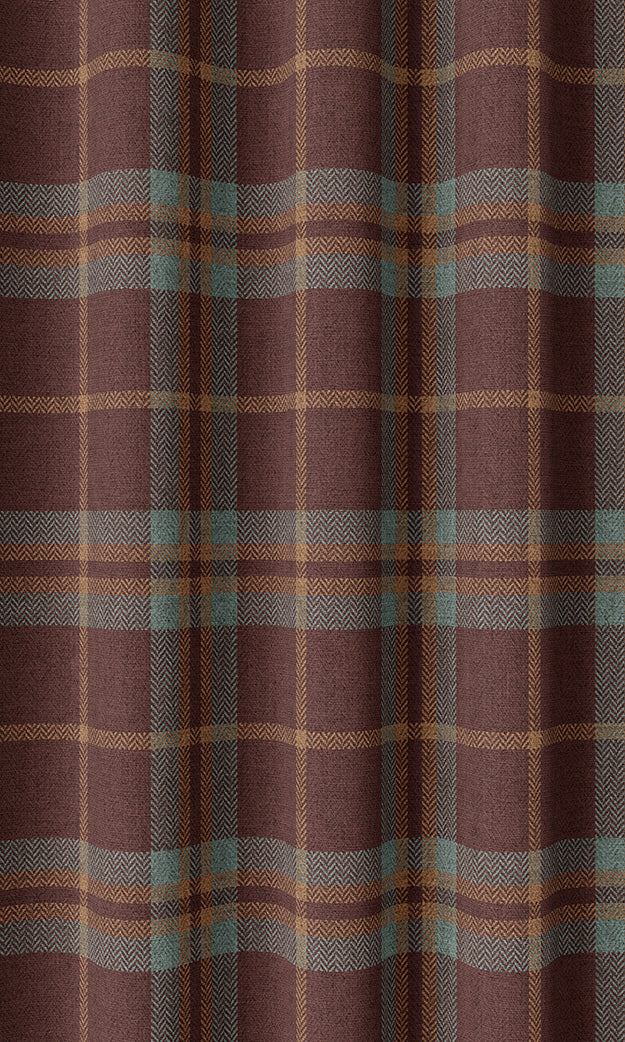 Checkered Pinch Pleat, Rod Pocket, Eyelet Curtains (Wine Red/ Orange/ Blue)