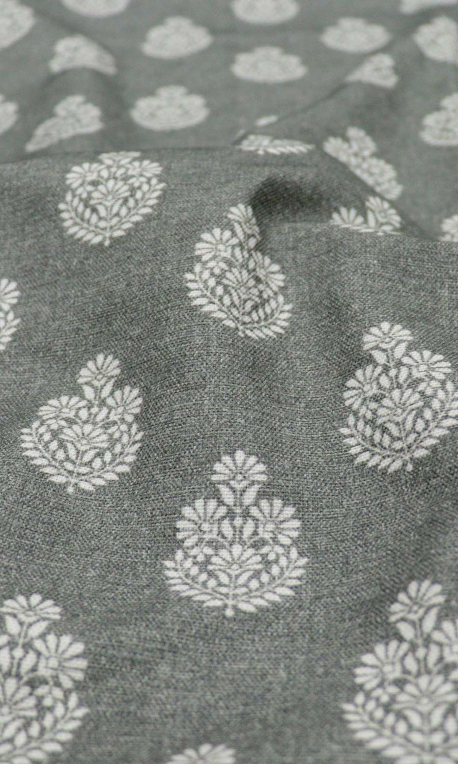Floral Cotton Fabric Material By the Yard (Grey/ Black)