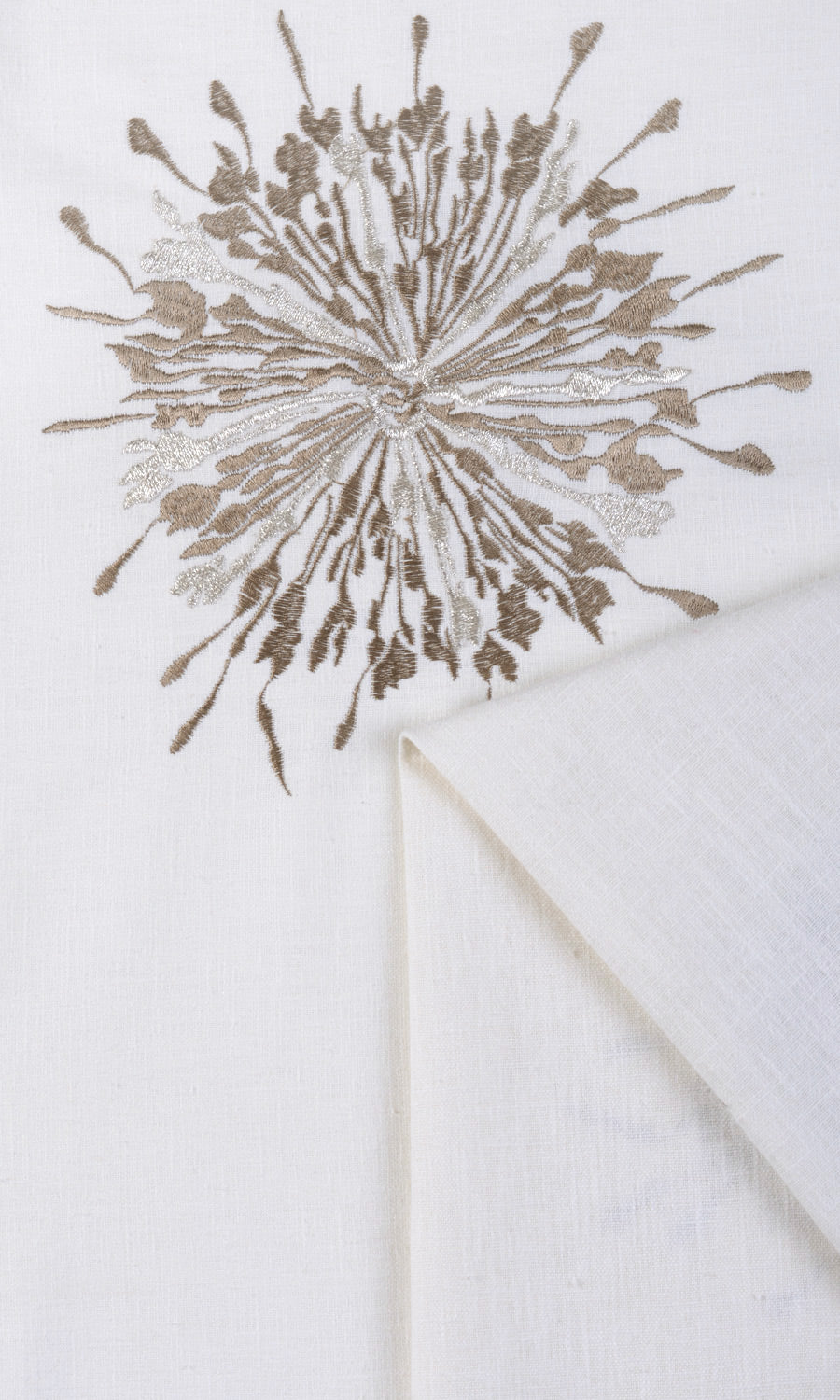 Sunburst Embroidered Fabric Sample for Curtains & Drapes (White/ Coffee Brown)
