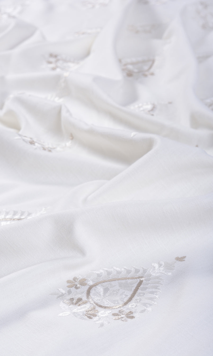 Embroidery Fabric Sample for Curtains & Drapes (Pure White/ Pale Gray)
