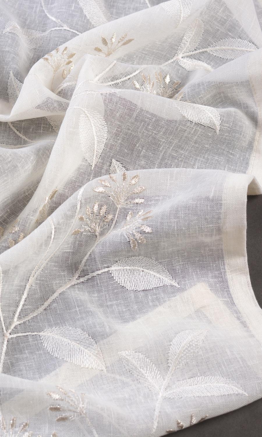 Floral Sheer Fabric Material By the Yard (White/ Cream)