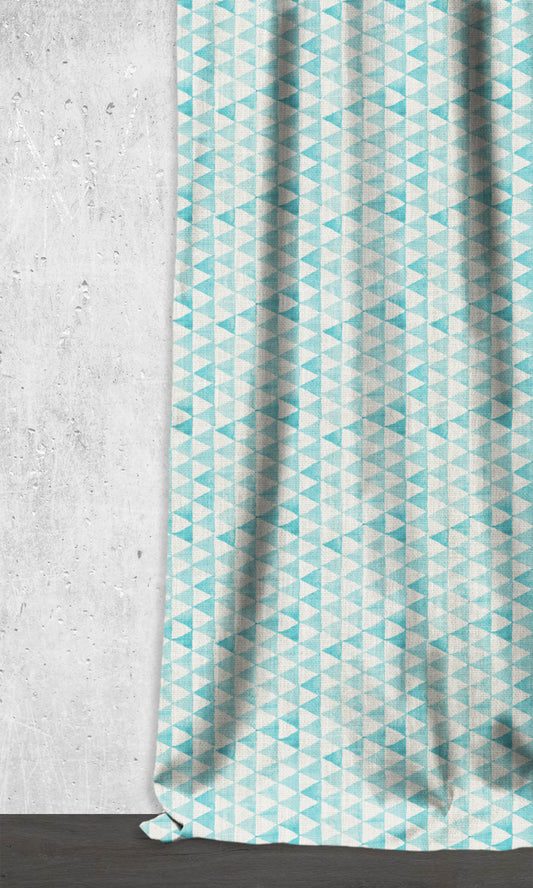 Triagonal Print Home Décor Fabric Sample (Eggshell White/ Blue)