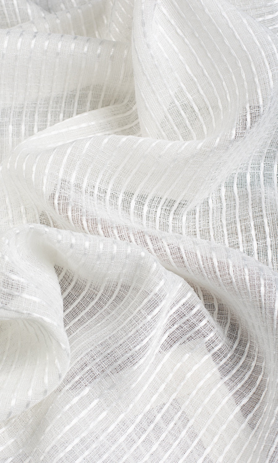 Embroidered Striped Sheer Fabric By the Yard for Curtains & Drapes (White)