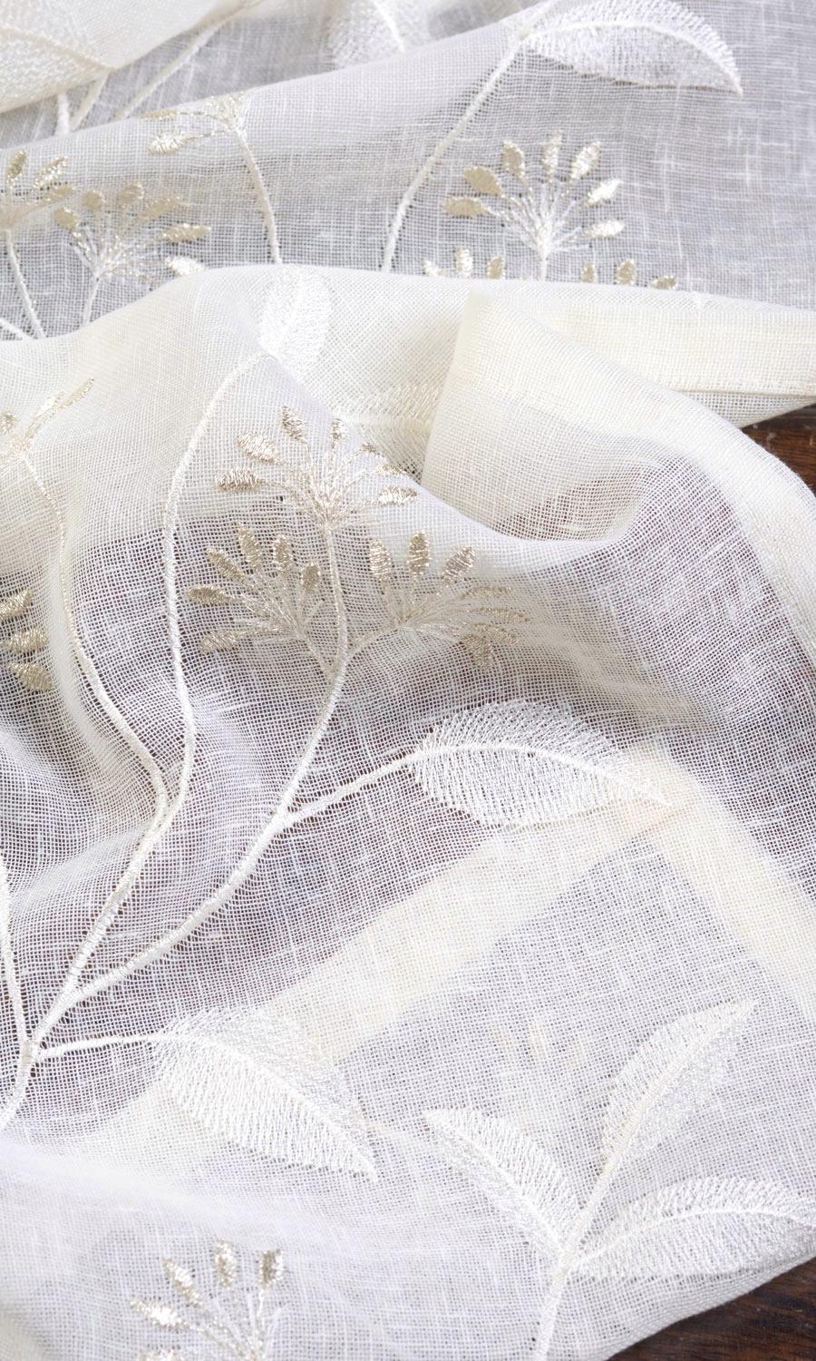 Floral Sheer Fabric By the Yard for Curtains & Drapes (White/ Cream)