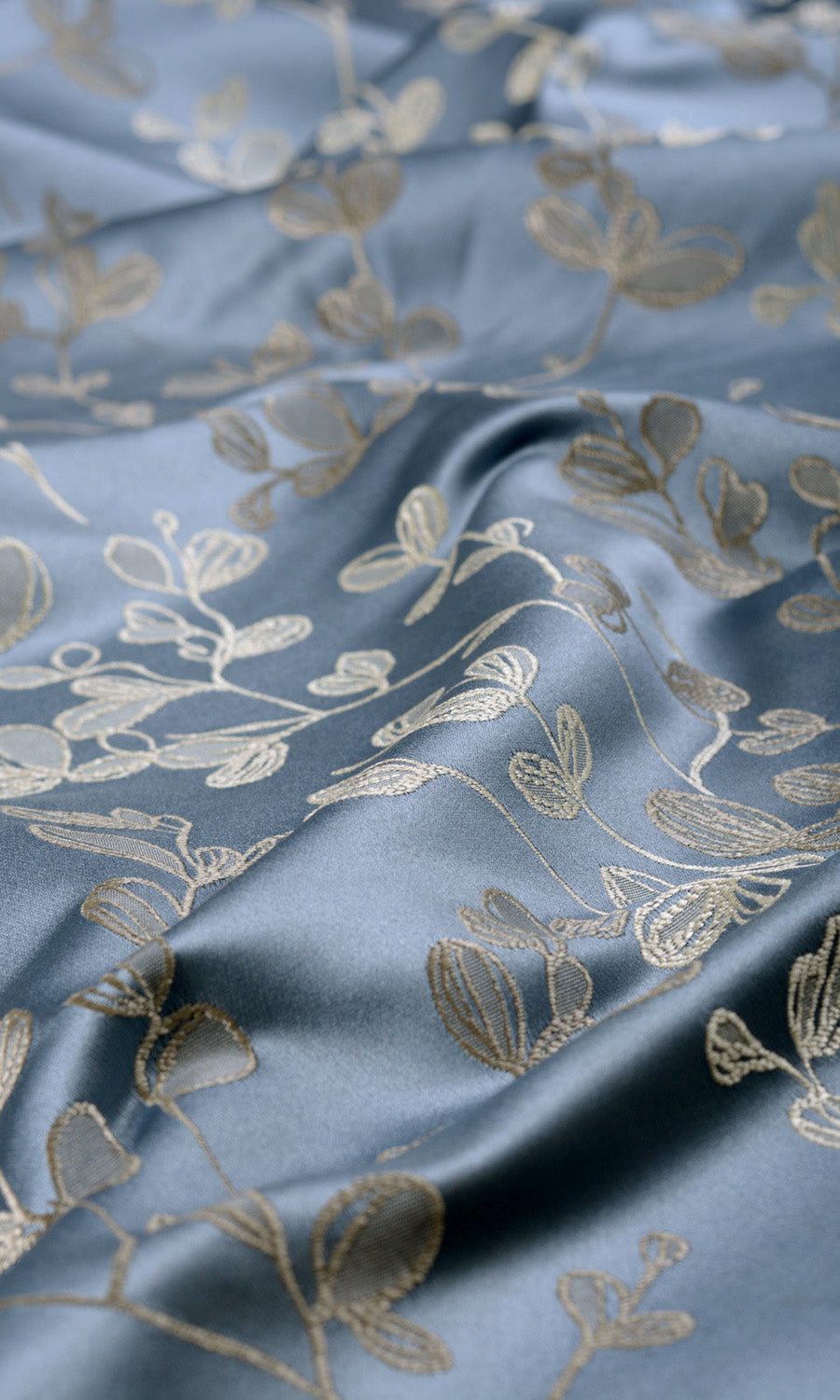 Floral Fabric Sample for Curtains & Drapes (Navy Blue/ Ivory-Beige)