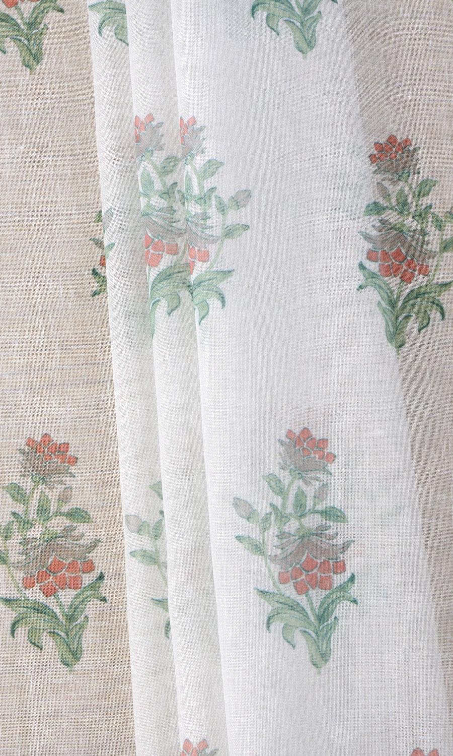 Sheer Floral Window Treatments Fabric By the Yard (White/ Red/ Green)