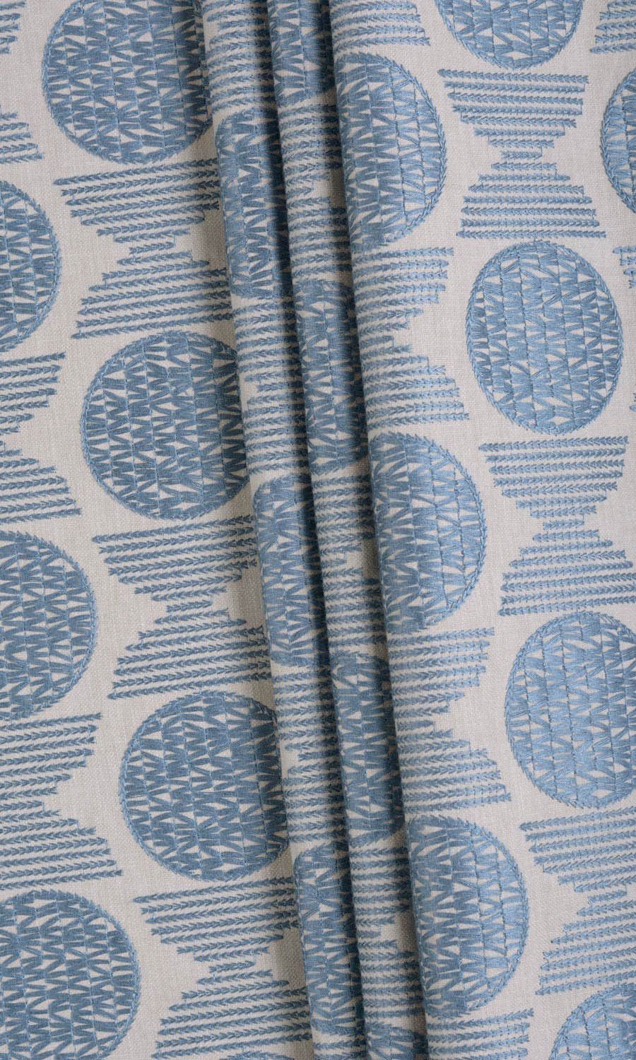 Embroidered Cotton Fabric Material By the Yard (Beige/ Steel Blue)
