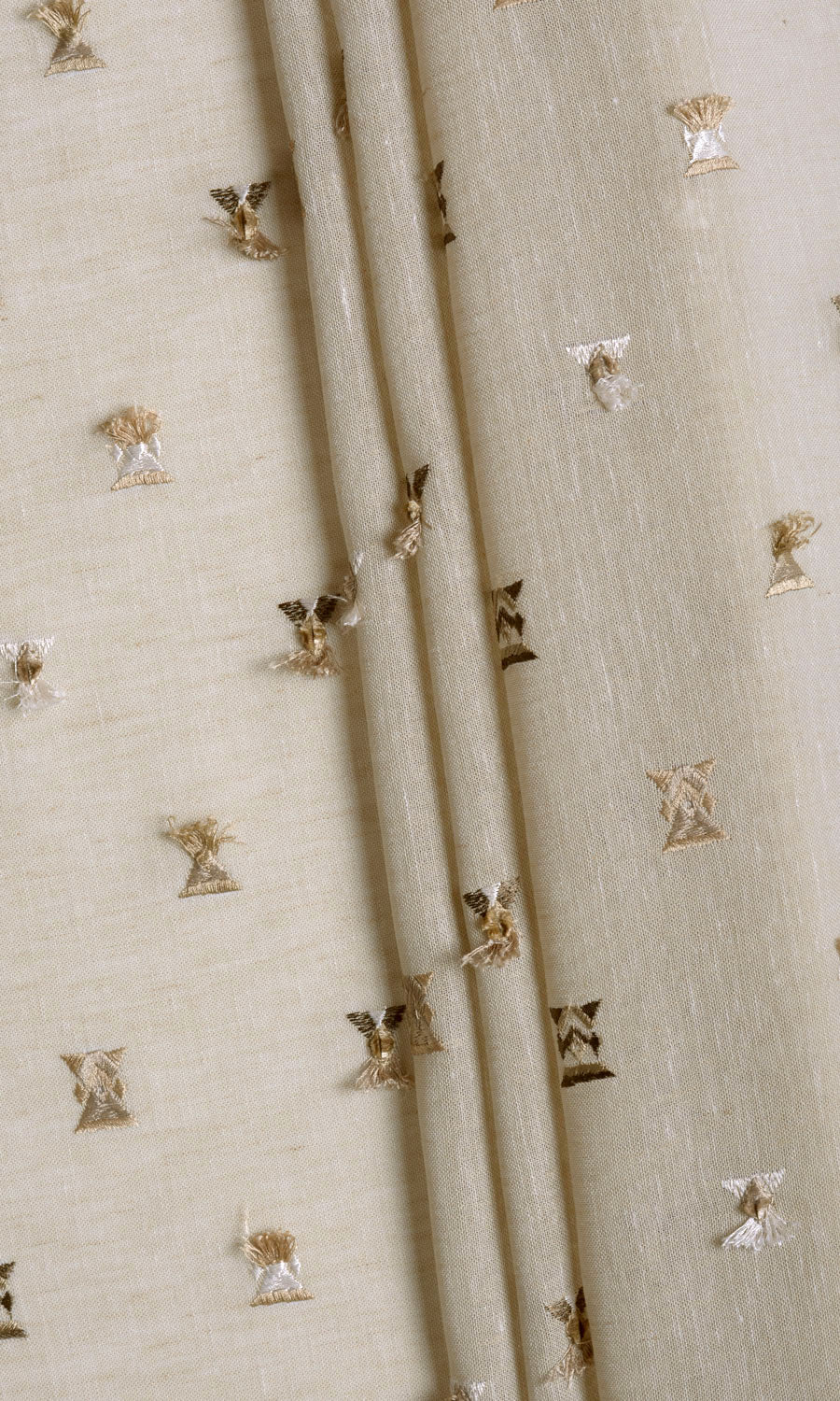 Embroidered Semi-Sheer Fabric Material By the Yard (Beige/ Brown)