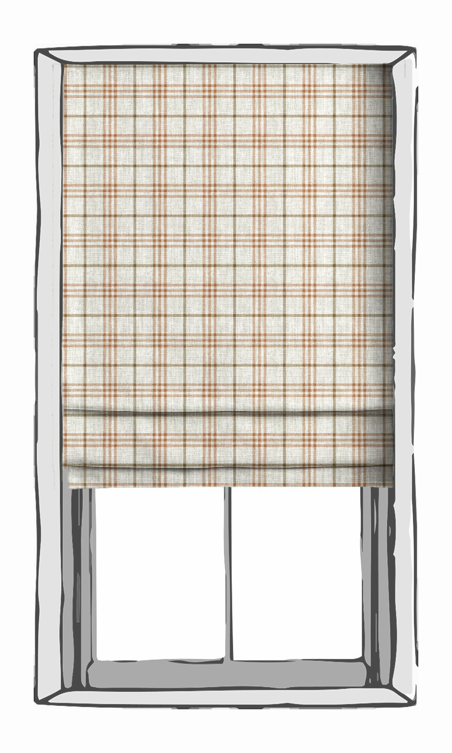 Checkered Window Treatments Fabric By the Yard (Linen White & Muted Orange)