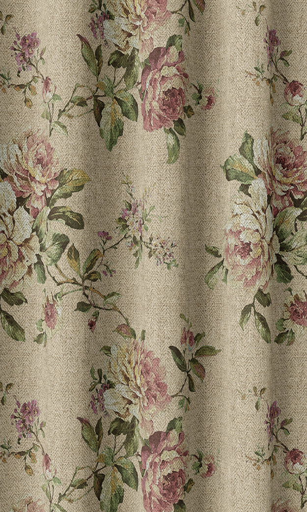 Floral Home Textile Fabric Material By the Yard (Ochre/ Green/ Red)