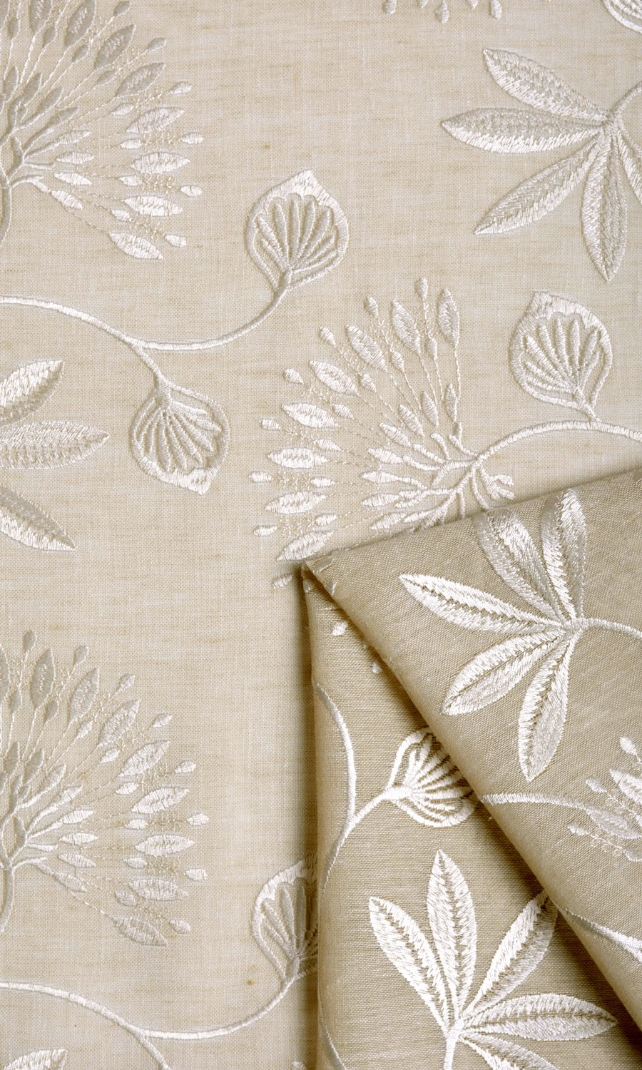 Floral Semi Sheer Free Fabric Material Sample (Wheat Beige/ White)