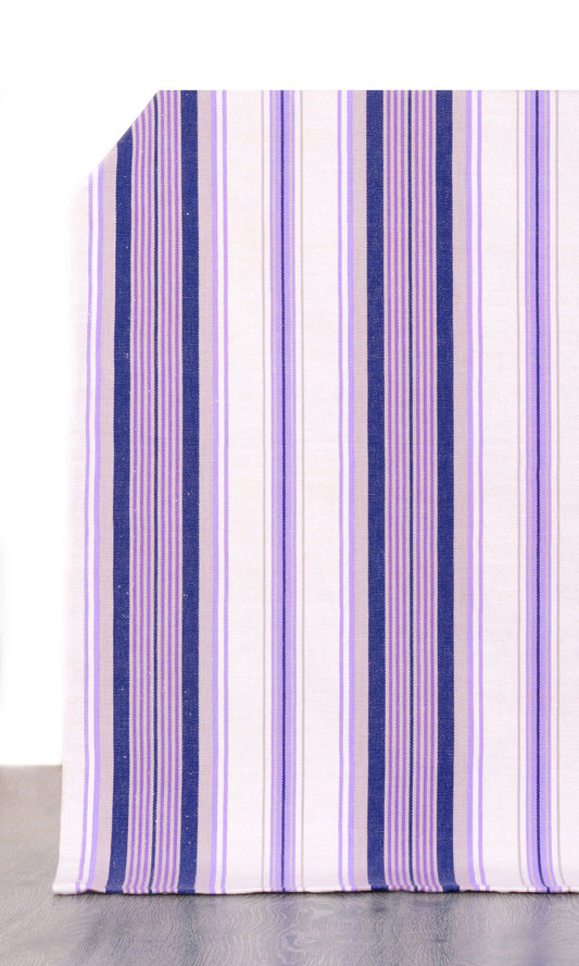 Striped Cotton Home Décor Fabric By the Yard (Violet/ White)
