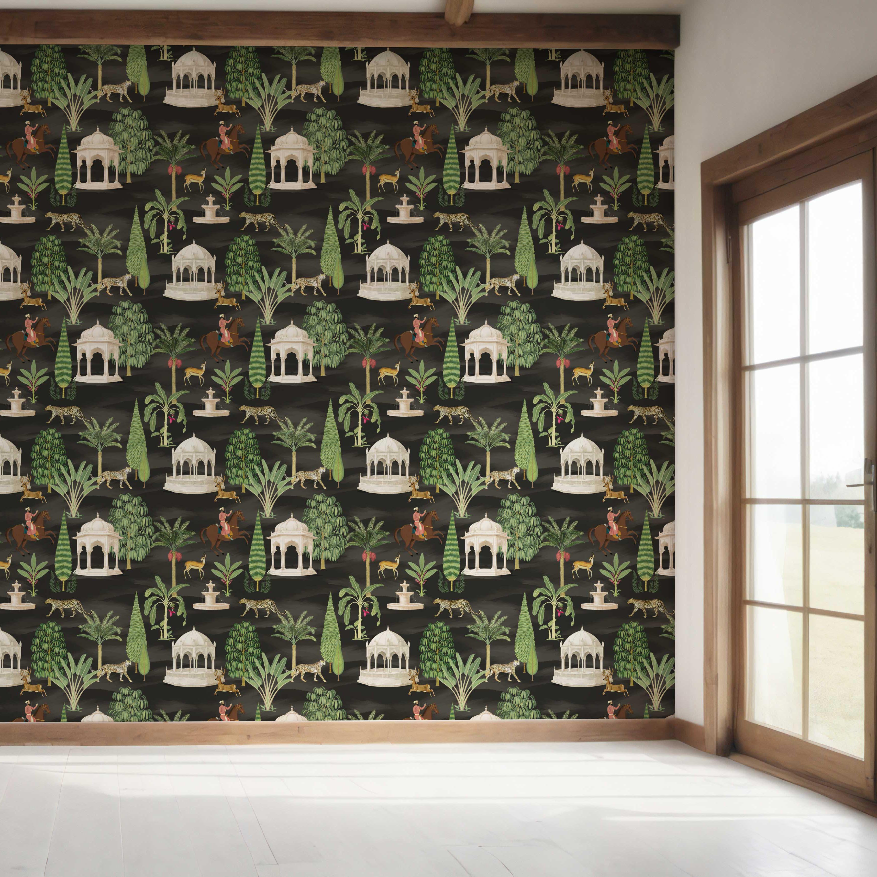 Vintage Heritage/ Ethnic Chinoiserie Bedroom Wallpaper (Black/ Brown/ White/ Red)