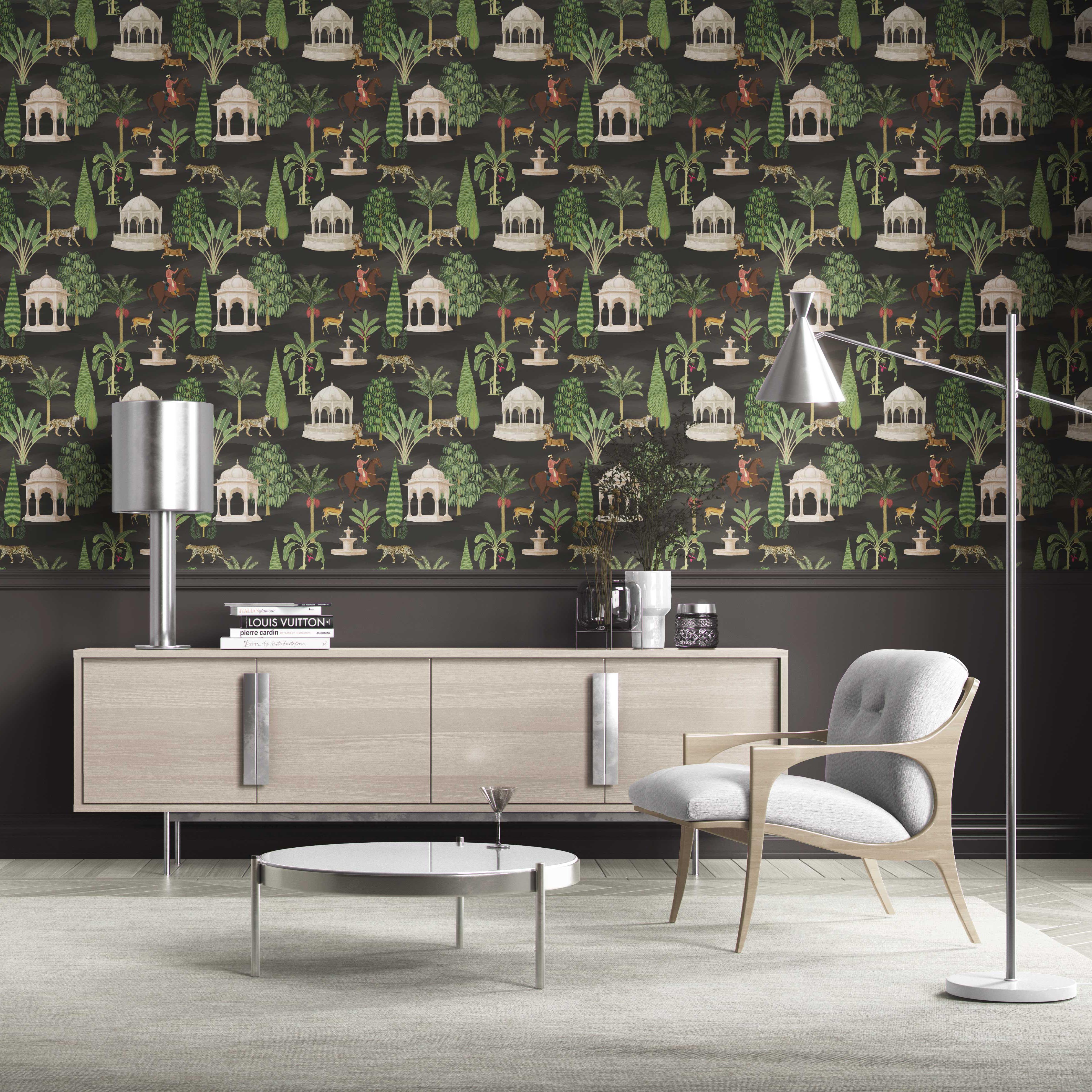 Vintage Heritage/ Ethnic Chinoiserie Traditional Wallpaper (Black/ Brown/ White/ Red)