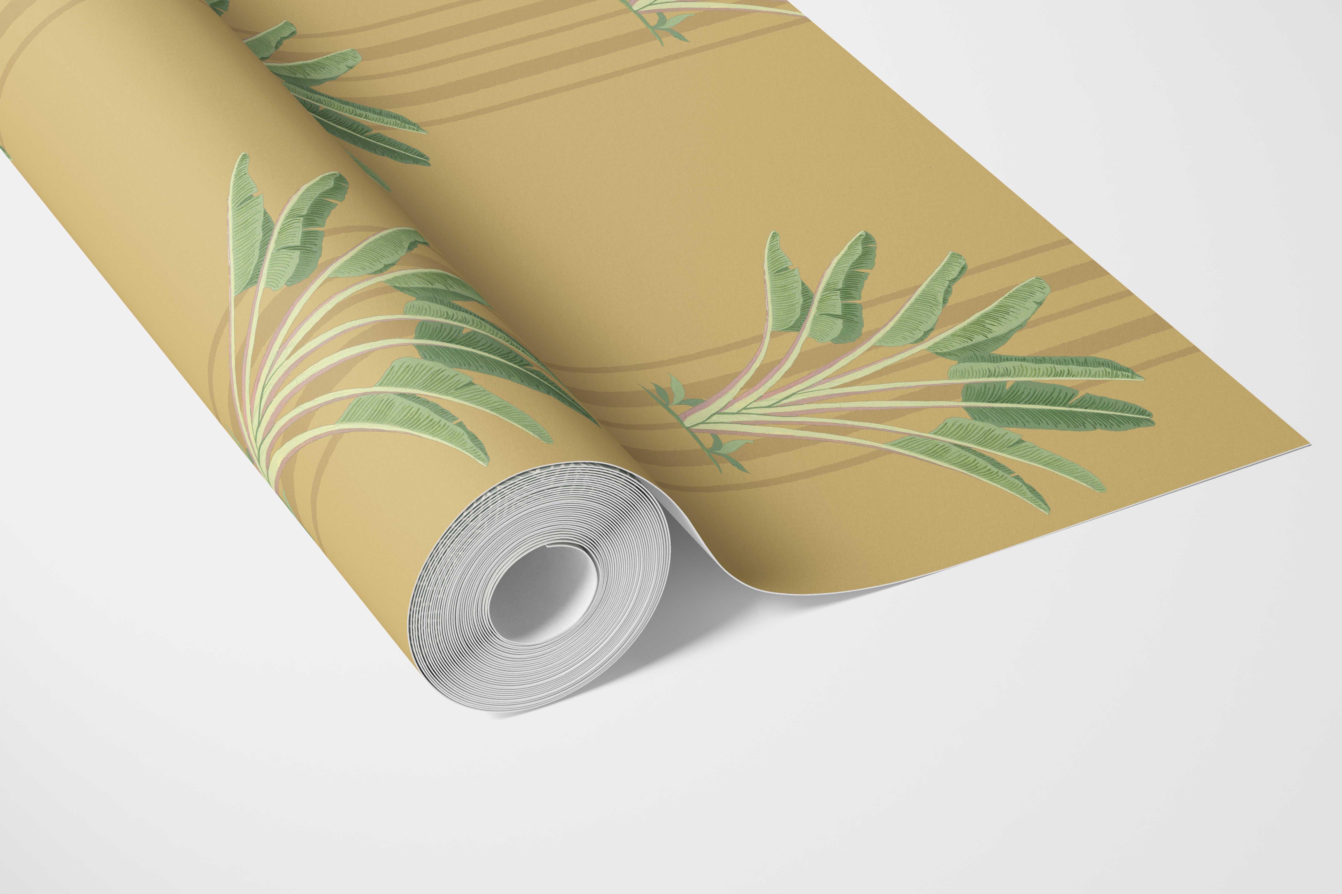 Botanical/ Floral Block Print Bathroom Wallpaper Sample (Yellow/ Green)