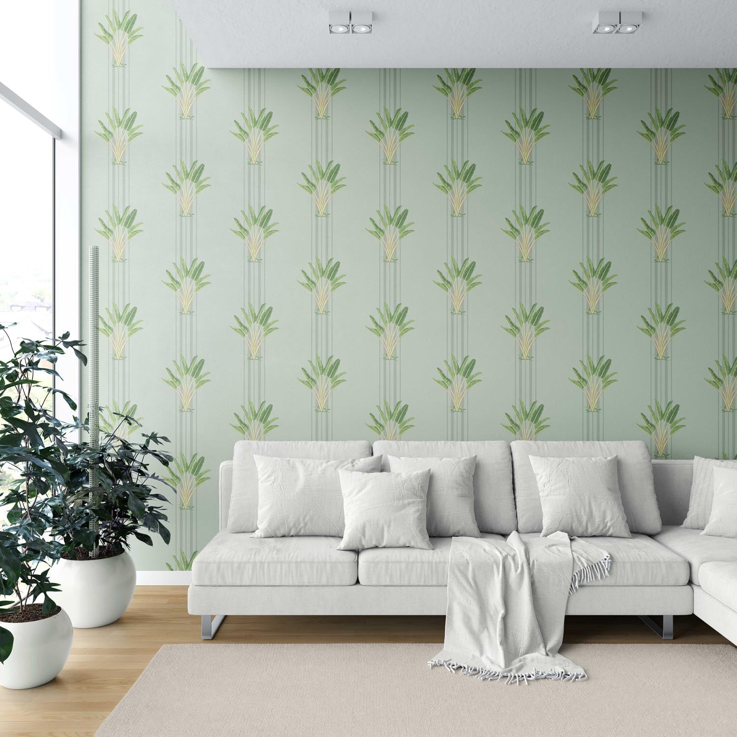 Botanical/ Floral Block Print Shower Toilet Wallpaper Sample (Duck Egg Blue/ Green)