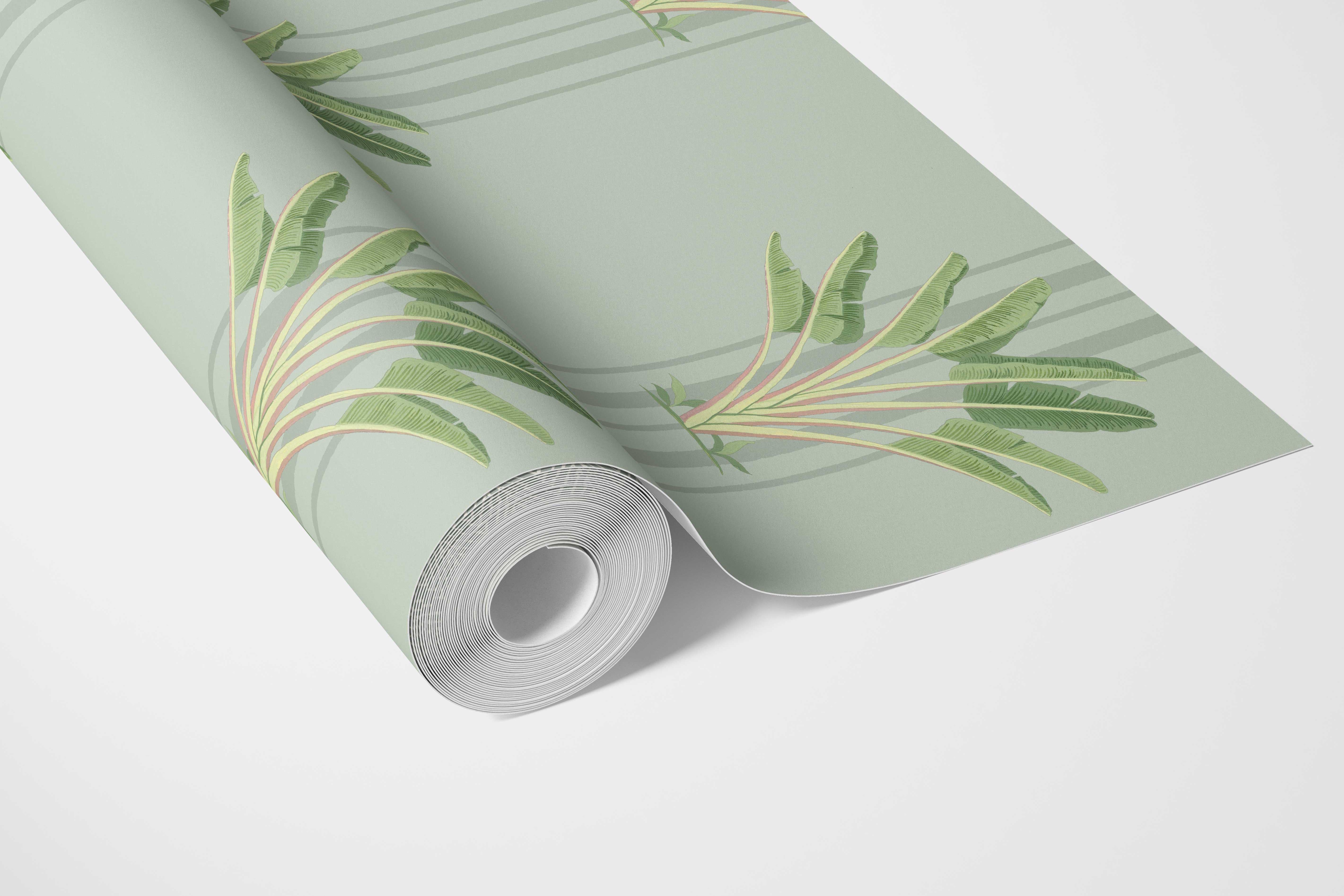 Botanical/ Floral Block Print Bathroom Wallpaper Sample (Duck Egg Blue/ Green)