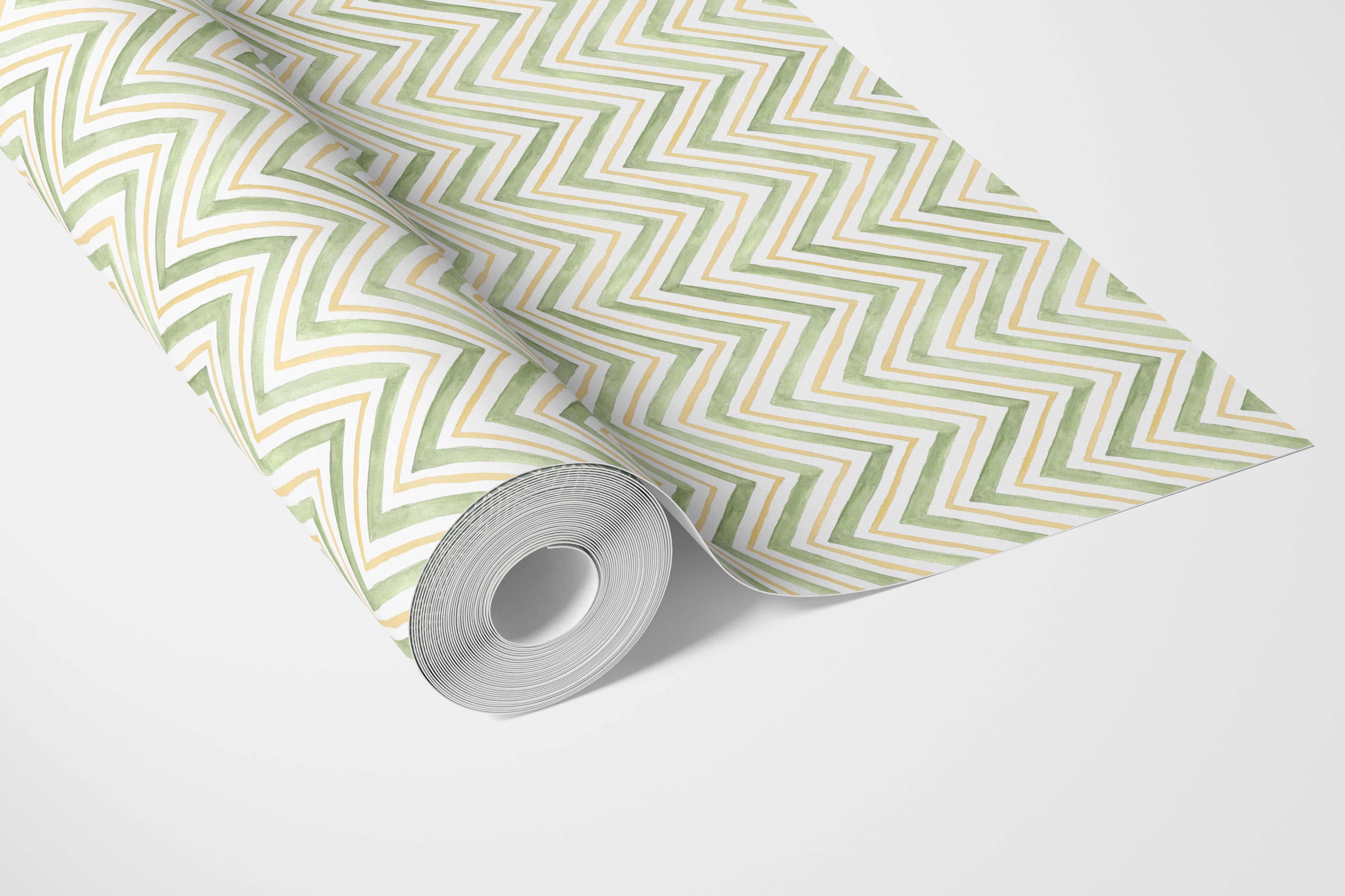 Geometric Zigzag/ Chevron Kitchen Wallpaper Sample (Green/ Yellow)