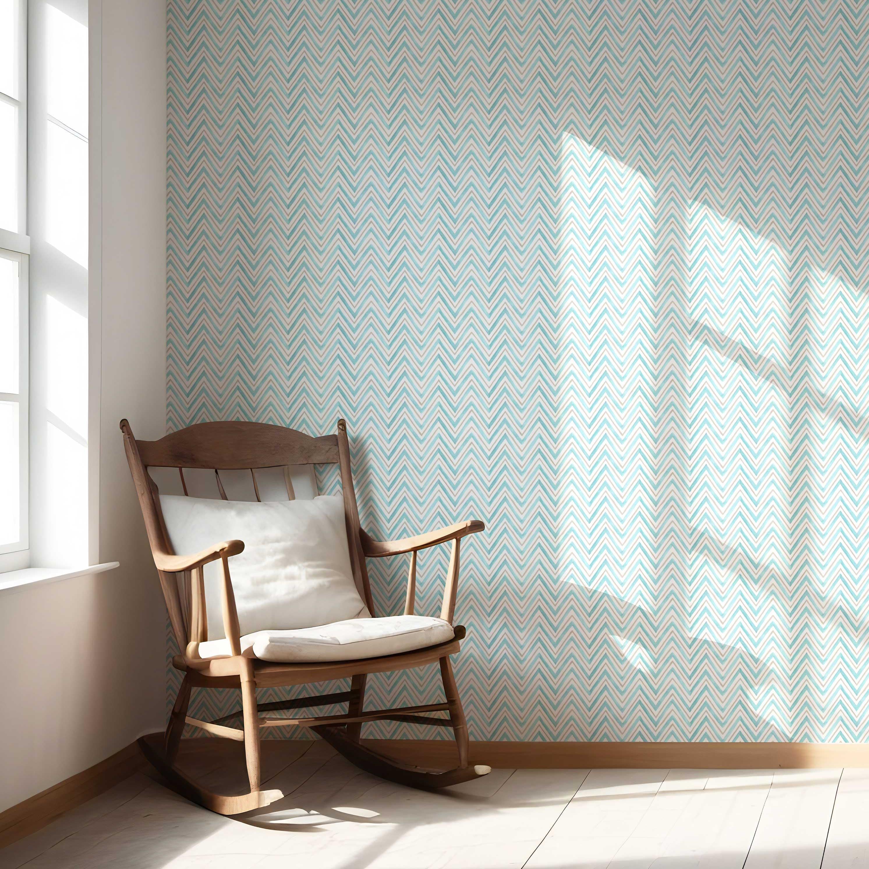 Geometric Zigzag/ Chevron Nursery Wallpaper Sample (Blue)