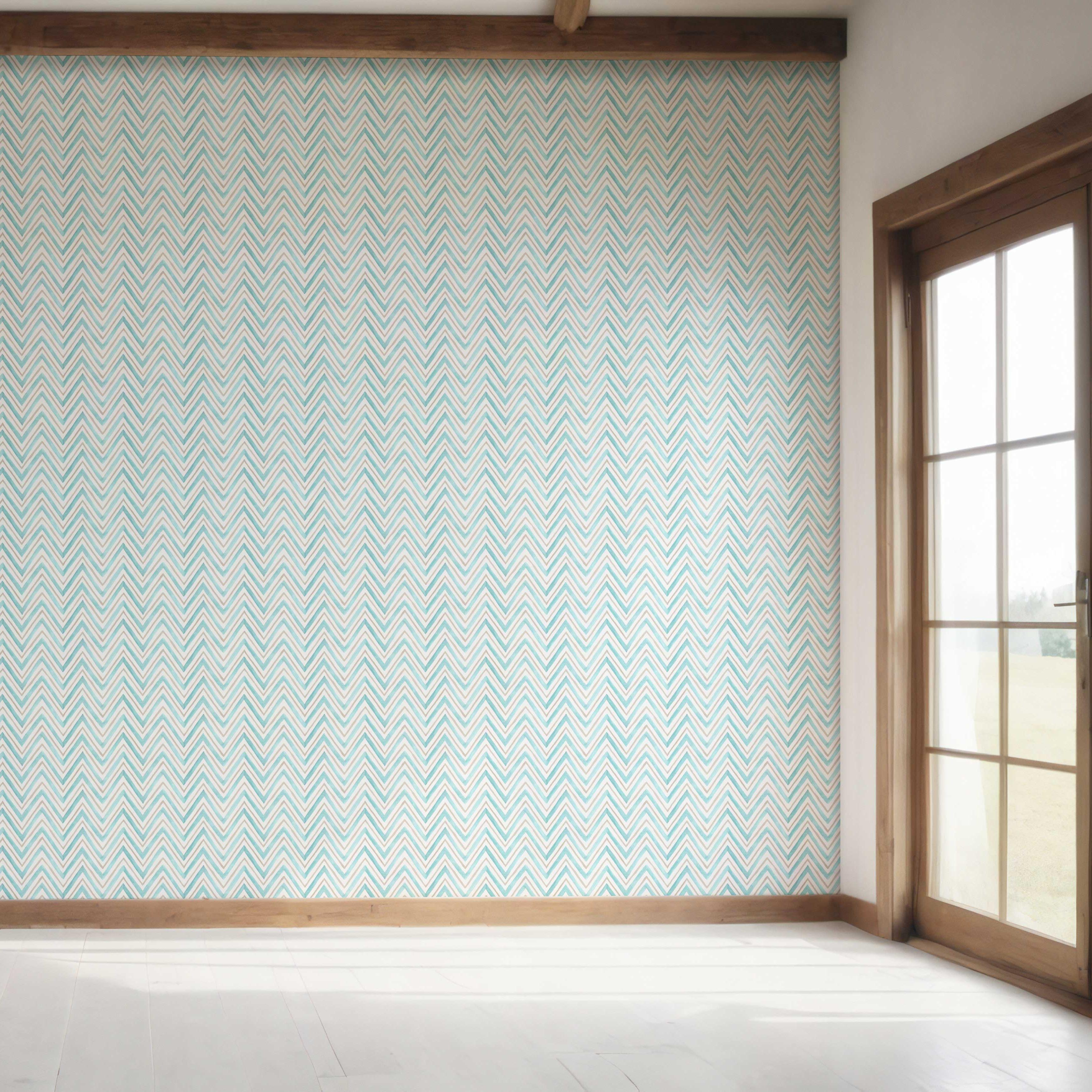 Geometric Zigzag/ Chevron Bedroom Wallpaper Sample (Blue)
