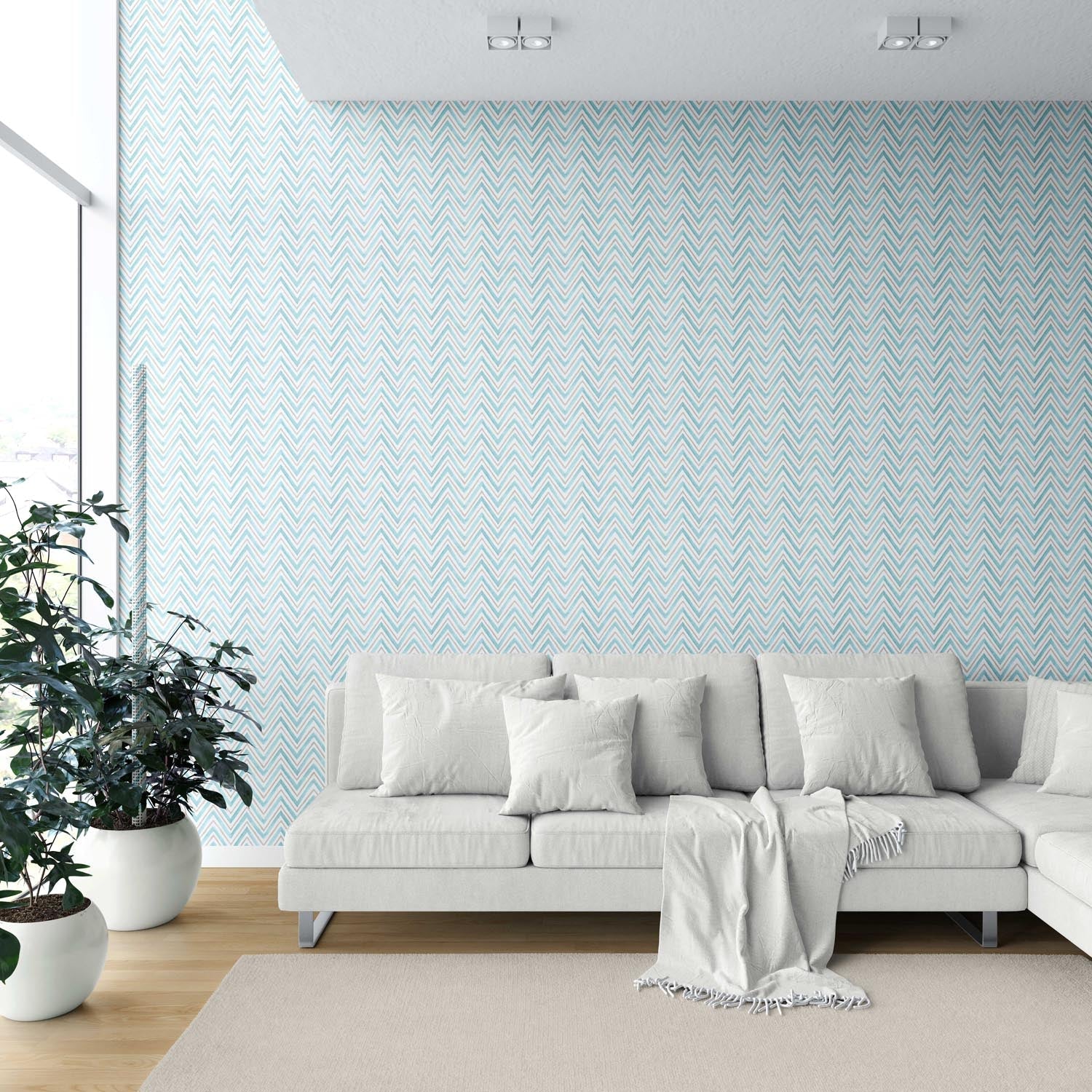 Geometric Zigzag/ Chevron Shower Toilet Wallpaper (Blue)