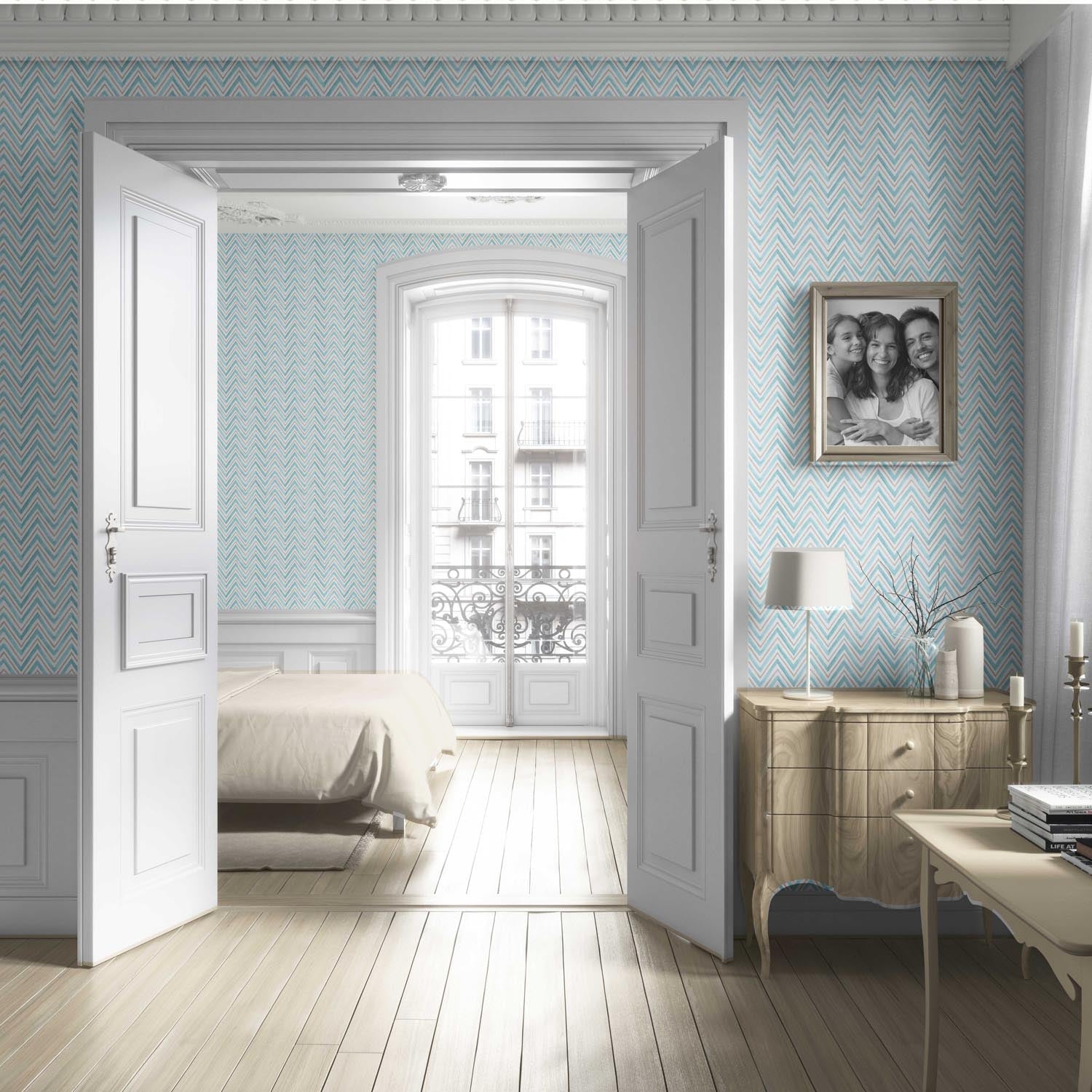 Geometric Zigzag/ Chevron Living Room Wallpaper (Blue)