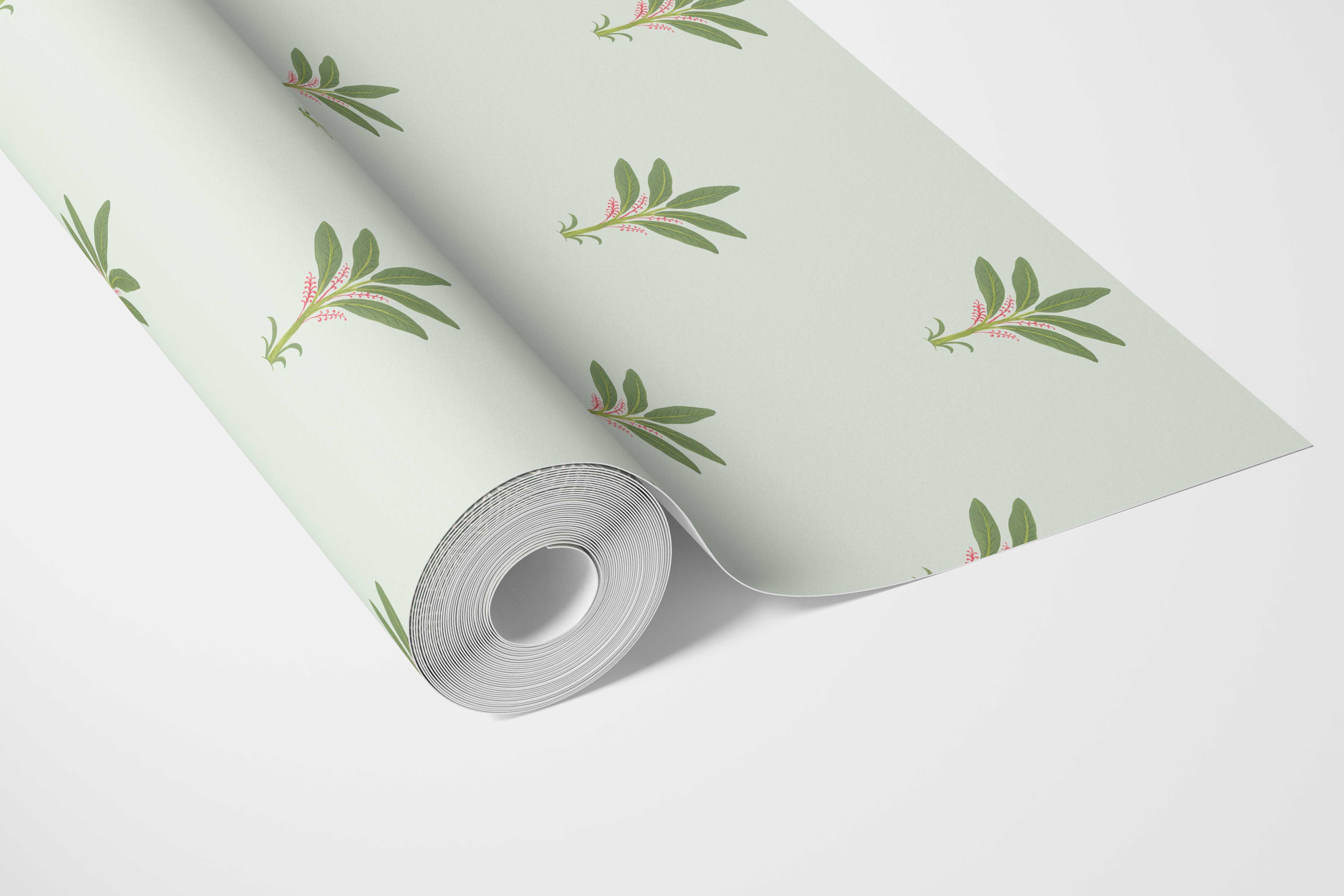 Vintage-Inspired Floral Block Print Bathroom Wallpaper Sample (Mint Green/ Pink)